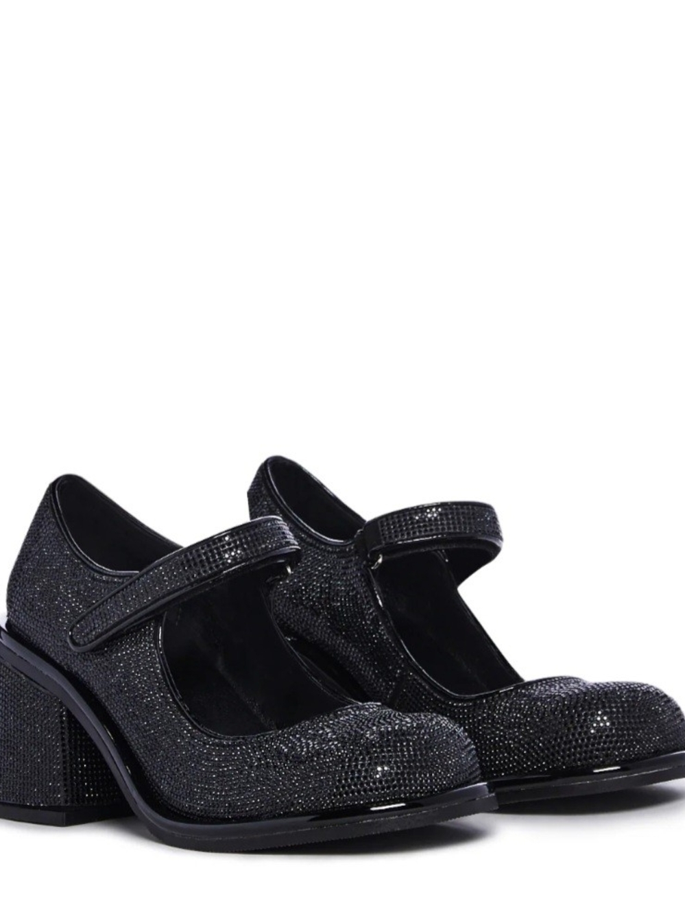 Dolls Kill Sugar Thrillz Black Sparkle Mary Jane Block Heel Pumps - Sz 6M